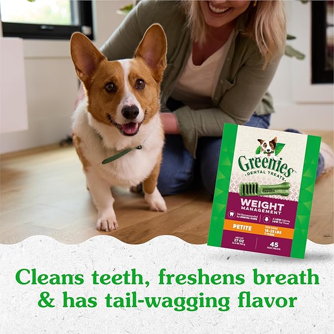Greenies Weight Management Petite Dog Dental Chews Weight Control Dog Treats, 27 oz. Pack (45 Treats)-Mewly Pet