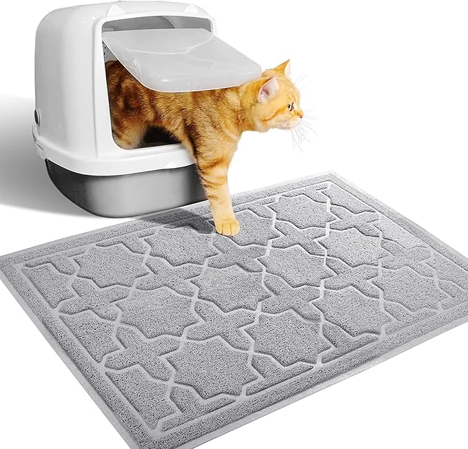 Yimobra Cat Litter Mat, 24"x20" Litter Mat with Litter Lock Mesh, Soft Cat Litter Mat Litter Trapping Mat, Easy to Clean, Non-Slip, Water Resistant, Litter Free Floors, Grey-Mewly Pet
