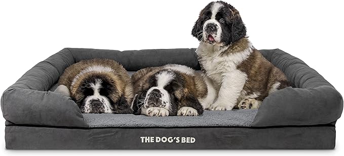 The Dog’s Bed Medium Support Memory Foam Dog Bed XXL Plush Grey 51.5x39, Pain Relief: Arthritis, Hip & Elbow Dysplasia, Supportive, Calming, Waterproof Washable Cover,Veterinary-Approved-Mewly Pet