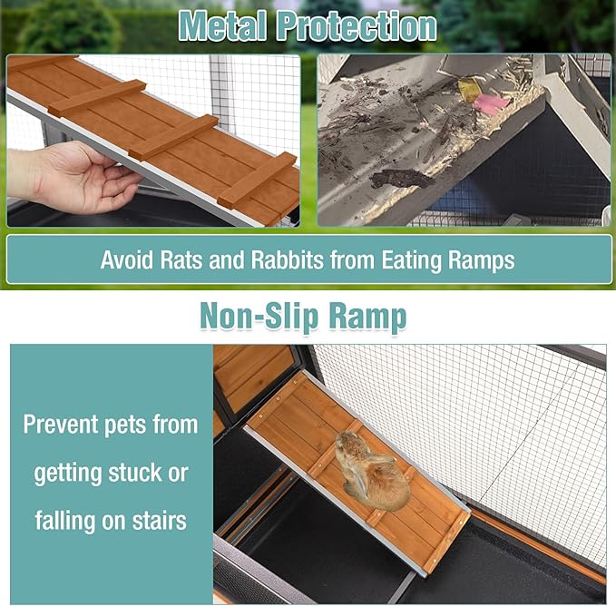 2-Story Rabbit Cage with Chew-Proof Metal Frame for Indoor/Outdoor - 62" Bunny Hutch Guinea Pig Cages with 6 Locking Wheels & 2 Removable Trays for Rabbits/Guinea Pigs-Mewly Pet