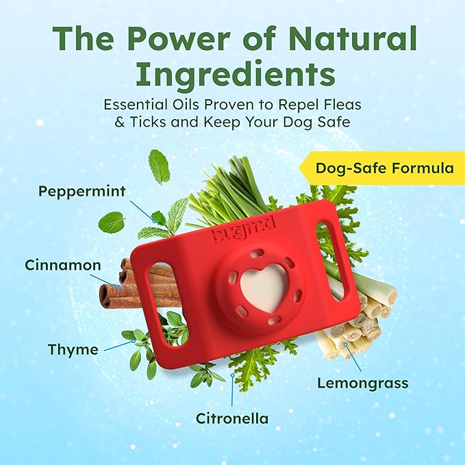 BugMD Paw Guardian Flea and Tick Prevention Pendant for Dogs with AirTag Holder | Plant-Powered Flea & Tick Control for Dog Collars Harnesses | Dog Tag with Air Tag Holder - Red-Mewly Pet