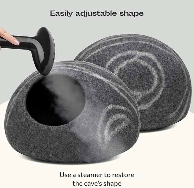 MEOWFIA Cat Cave – Premium Felt Cat Bed for Indoor Cats, Handmade 100% Merino Wool (Medium, Dark Grey)-Mewly Pet