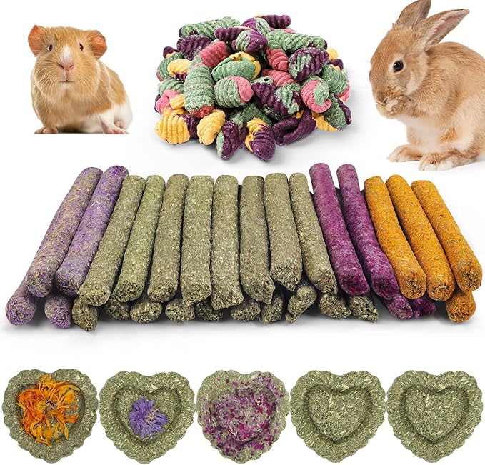 VESPRO Rabbit Toys for Bunnies Rabbit Chew Toys for Teeth Bunny for Rabbits Guinea Pig Chew Treats Toys,Timothy Hay Sticks for Chinchillas Hamsters Bunny Guinea Pig Rats and Animals Teeth Care-Mewly Pet