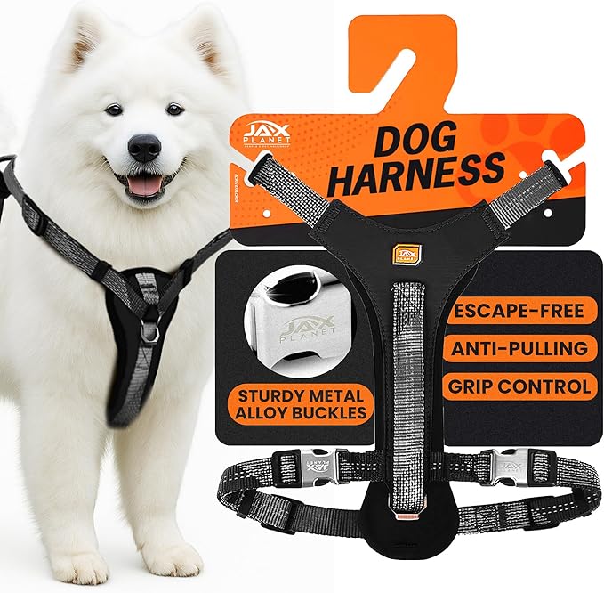 No-Pull Dog Harness with Handle - Escape Proof, Anti-Pulling, Grip Control, Multi-Angle Reflective for Safe Walks & Training, Easy On & Off, Metal Buckle–Pet Harness, Medium/Large Dogs- H4- Black-Mewly Pet