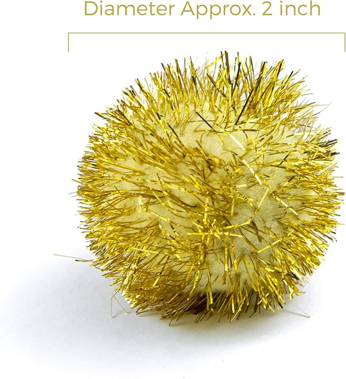AUEAR, 12 Pack 2 Inch Sparkle Ball Shiny Glitter Tinsel Pom Poms Interactive Cat Balls for Kittens (6 Colors)-Mewly Pet