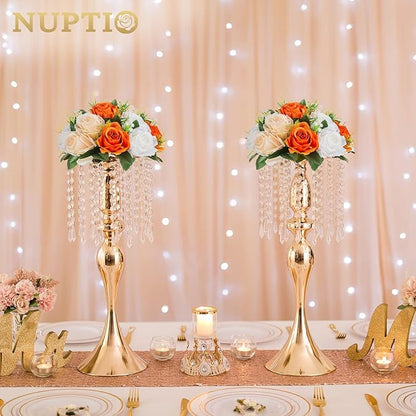 NUPTIO Flower Ball Arrangement Bouquet - 6 Pcs 9.5 inch Diameter Orange Fake Flowers Roses Balls for Centerpieces Tables - Artificial Rose Arrangements for Wedding Centerpiece Table Decorations