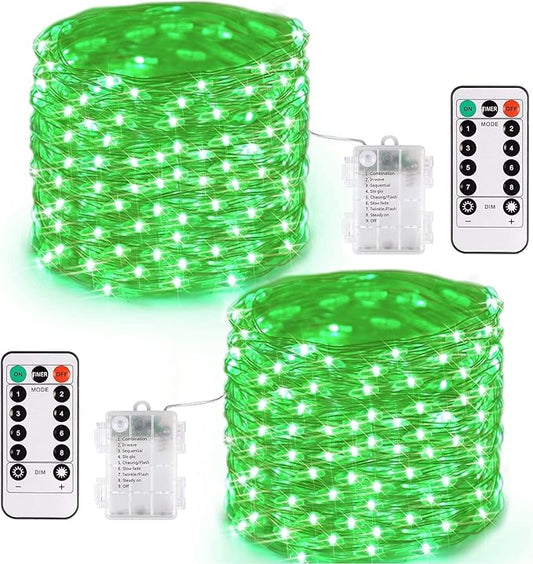 JMEXSUSS 2 Pack Green Fairy Lights Battery Operated, Total 400 LED 132ft Twinkle String Lights with Remote, 8 Modes Christmas Lights for Tree Fireplace Bedroom Indoor Outdoor Halloween Xmas Decor