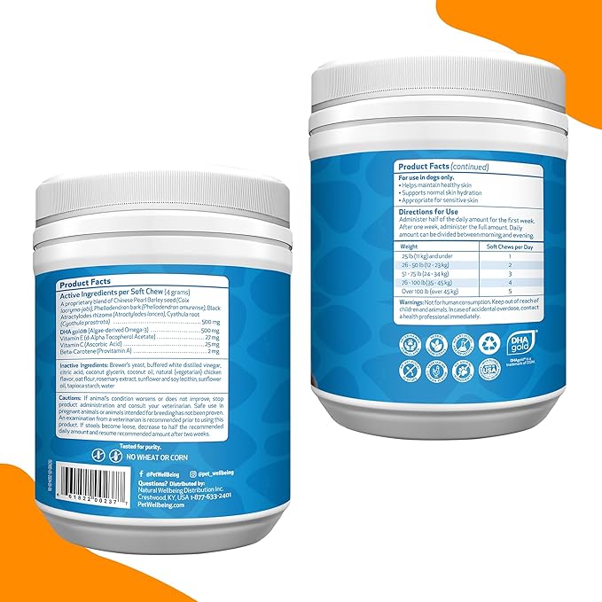 Pet Wellbeing Itch & Scratch Chewies for Dogs - Supports Healthy Itch Response to Occasional Skin Allergies, Skin Health, Chinese Pearl Barley, Phellodendron - Veterinarian-Formulated 90 Soft Chews-Mewly Pet