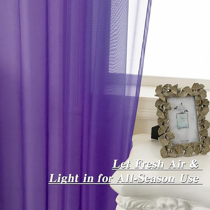 HUTO Purple Sheer Curtains 54 inches Long for Bedroom Top Rod Pocket Sheer Window Panels Curtains for Nursery Living Room 52 by 54 Inch Length Set of 2