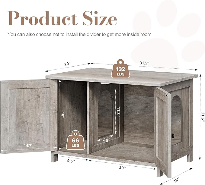 JY QAQA Cat Litter Box Enclosure,Litter Box Furniture Hidden with Barn Door,Wooden Washroom Furniture,Cat House,Fit Most of Litter Box-Mewly Pet
