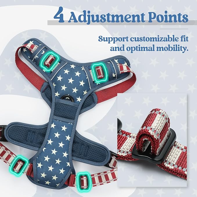 rabbitgoo Dog Harness No Pull with 2 Leash Clips, Adjustable Soft Padded, Reflective Oxford No Choke Pet Vest with Easy Control Handle for Large Dogs, Blue Star, S-Mewly Pet
