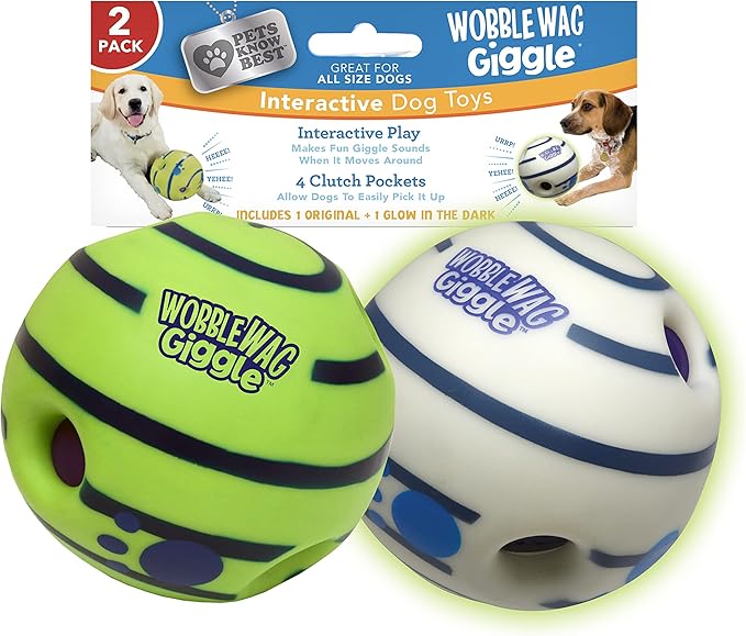 Wobble Wag Giggle & Glow | Rolling Enrichment Toy for Fun Playtime, Interactive Play for Indoor or Outdoor, Keeps Dogs & Puppies Large, Medium or Small Busy & Moving, As Seen on TV | Pack of 2-Mewly Pet