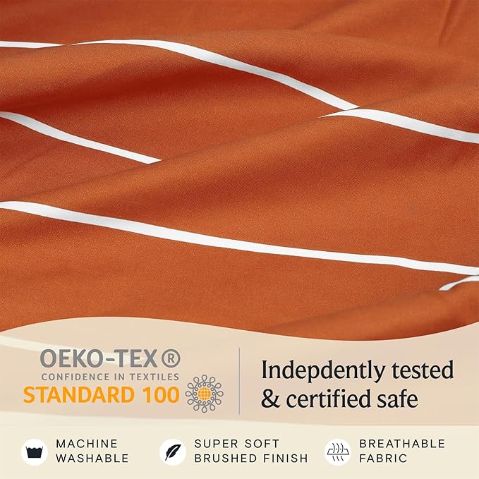 LuxClub 4 PC Sheet Set Bed Sheets Deep Pockets 16" Wrinkle Free Cooling Machine Washable Hotel Bedding Silky Soft - Striped-Autumn Orange Queen