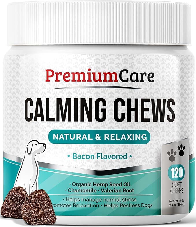 PREMIUM CARE Hemp Calming Chews for Dogs, Made in USA - Helps with Dog Anxiety, Separation, Barking, Stress Relief, Thunderstorms and More, 9.3 oz (264g), 120 Count-Mewly Pet