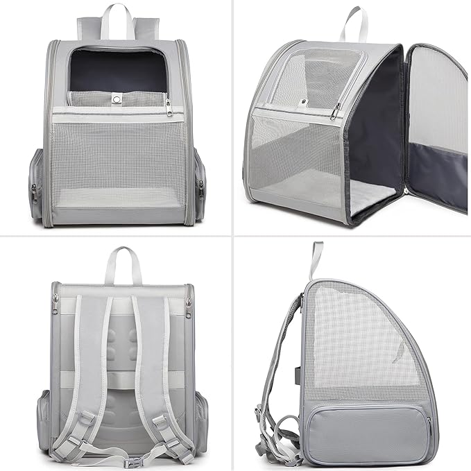 Texsens Pet Backpack Carrier for Small Cats Dogs | Ventilated Design, Safety Straps, Buckle Support, Collapsible | Designed for Travel, Hiking & Outdoor Use (Light Gray)-Mewly Pet