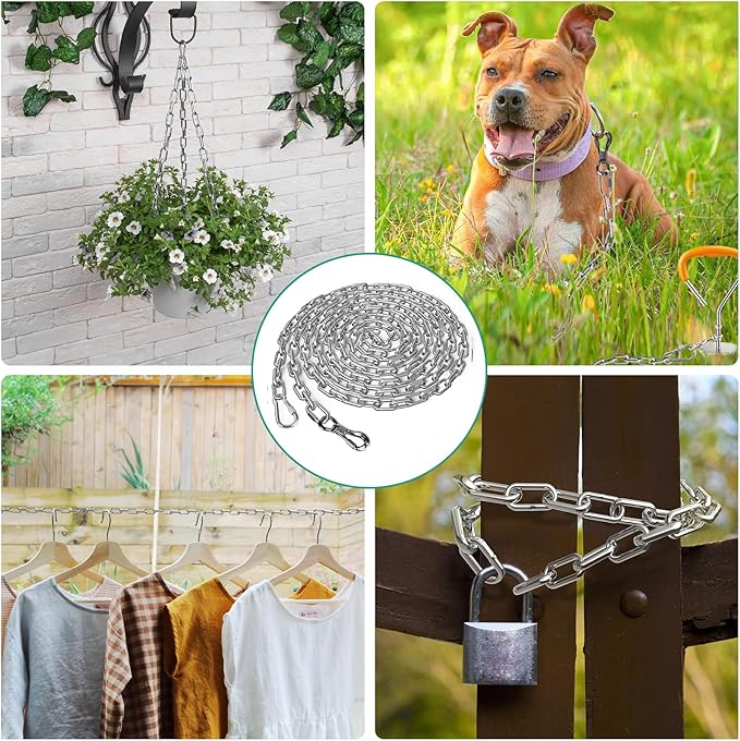 Tresbro Heavy Duty Dog Chains for Outside, 10FT Stainless Steel Tie Out Cable with Swivel Hook for Large Dogs, Metal Chew Proof Pet Runner Chain Leash Lead for Outdoor Camping Hiking Yard, 5MM-Mewly Pet