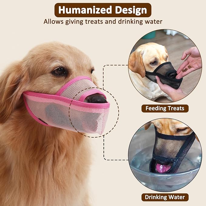Crazy Felix Nylon Dog Muzzle for Small Medium Large Dogs Dachshund Beagle Poodle Labrador, Air Mesh Breathable and Drinkable Pet Mouth Guard for Anti-Biting Chewing Scavenging(XXXS, Pink)-Mewly Pet