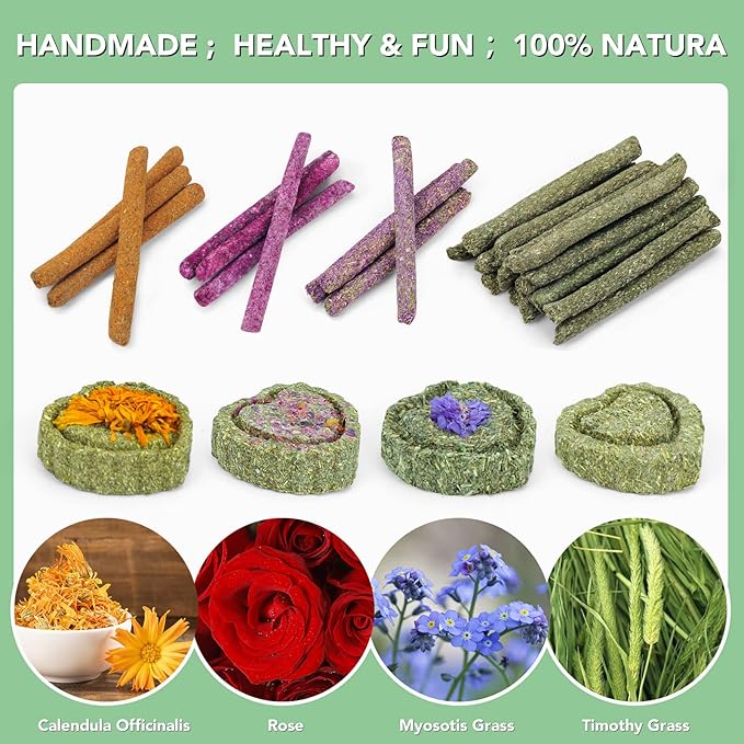 VESPRO Rabbit Toys for Bunnies Rabbit Chew Toys for Teeth Bunny for Rabbits Guinea Pig Chew Treats Toys,Timothy Hay Sticks for Chinchillas Hamsters Bunny Guinea Pig Rats and Animals Teeth Care-Mewly Pet