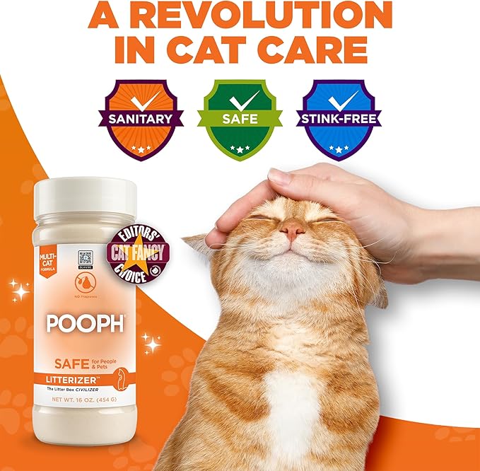 POOPH® LITTERIZER® – 16oz Bottle – Absorbs 46x Weight in Wetness & Odor – Keeps Litter Dry, Reduces Mess, Reduce Litter Costs AND Get a STINK-FREELitter Box – WITHOUT Fragrances or Harsh Chemicals-Mewly Pet