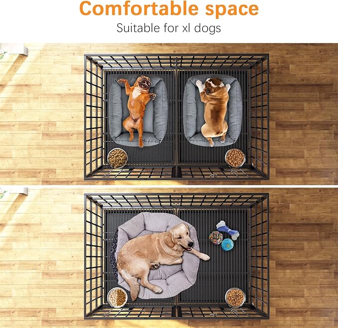 aboxoo 48/42 inch XL Dog Crate for Large Dog/Double Medium Dogs,Heavy Duty Metal Dog Cages,All Metal Open Top,Dog Kennel Indoor with Wheels,Floor Grid, Tray, Divider and Feeding Bowl-Mewly Pet