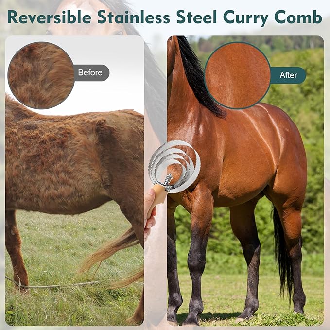 Horse Grooming Kit for Bathing, 13Pcs Horse-Brush Set with Mesh Bag, Shower Brushes, Braiding and Curry Comb, Sweat Scraper, Hoof Pick, Shedding Massaging Tool Supplies for Riders Beginners-Mewly Pet