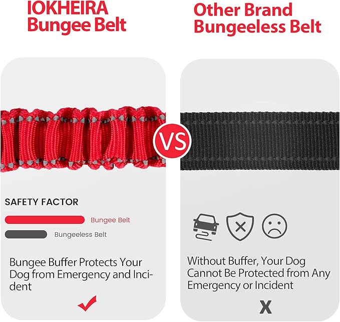 IOKHEIRA Dog Seatbelt, Updated Dog Seat Belt, Reflective Bungee Dog Car Harness, Multifunctional Pet Safety Belt with Hook Latch & Seatbelt Buckle, Swivel Aluminum Carabiner, Red-Mewly Pet