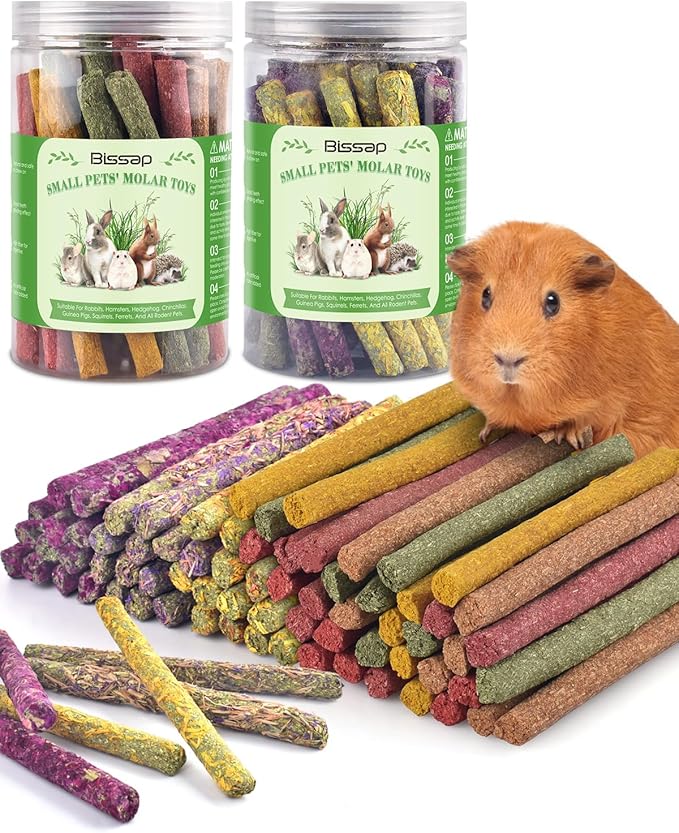 Bissap 72 PCS Rabbit Chew Sticks, Natural Timothy Hay Pumpkin Sugar Beet Carrot Strawberry Rose Dahlberg Daisy Forget-me-not Flower Treat for Bunny Chinchilla Guinea Pig Hamster Small Pet Molar Snack-Mewly Pet
