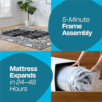 Linenspa 12” Memory Foam and Innerspring Hybrid Mattress + 14” Black Metal Platform Bedframe – Twin XL Mattress + Metal Folding Twin XL Bedframe