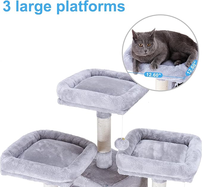 Hey-brother Cat Tree, 71 inches XL Large Cat Tower for Indoor Cats, Multi-Level Cat House with 3 Padded Perches, Big Scratcher, Cozy Basket, 2 Cat Condos and Scratching Posts, Light Gray MPJ034W-Mewly Pet