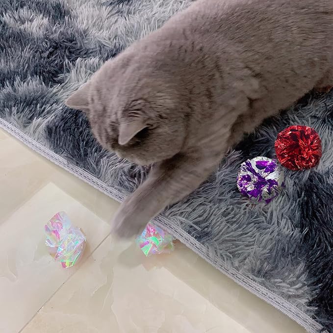 Andiker Cat Crinkle Balls, 2.36 Inches 6 Colors 12pcs Cat Balls Chew and Chase Kitten Mylar Crinkle Ball Lightweight Cats Toys for Indoor Cats to Keep Fit and Active(12pcs)-Mewly Pet