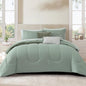 Monbix Full Comforter Set - 7 Pieces Sage Green Bed in a Bag Full Size Track Stitching Bedding Sets, All Seasons Down Alternative Comforter with Sheets,Pillowcases & Shams