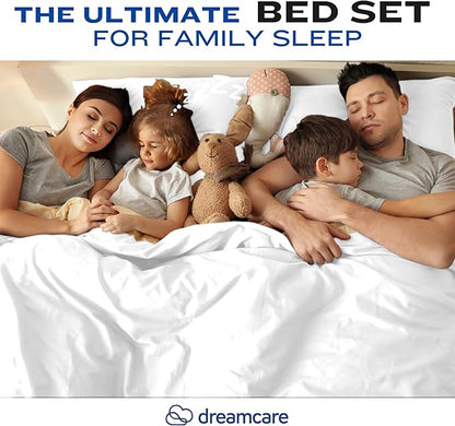 DREAMCARE Full Size Sheets - Cooling Bed Sheets - 4pcs Set - up to 15" Deep Pocket Full Sheet Set - Sheets Full Size Bed - Soft & Long Lasting 100% Fine Brushed Polyester with Side Pocket - White
