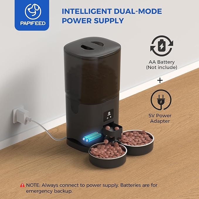 PAPIFEED 7L Automatic Cat Feeder for 2 Cats - 2.4G WiFi Timed Auto Feeder with APP Control, Cat Food Dispenser with Alexa for Multiple Cats, Detachable for Easy Clean, 1-10 Meals Per Day - Black-Mewly Pet