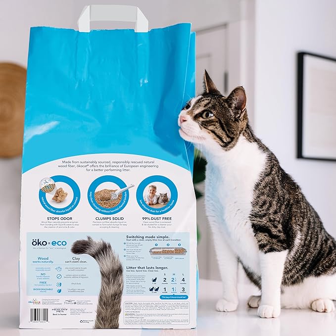 ökocat Original Wood Clumping Cat Litter, Unscented, 12.6 pounds - Natural Ingredients, Stops Odor, Clumps Solid, 99% Dust Free, Great for All Cats-Mewly Pet