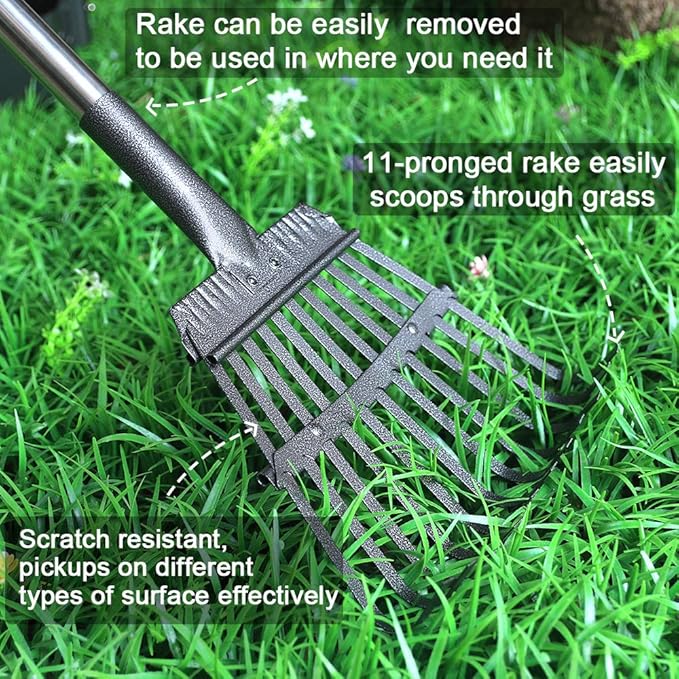 TNELTUEB Extra Large Dog Pooper Scooper, Metal Pet Poop Tray & Rake Set, Adjustable Long Handle for Large Dogs - Great for Grass/Street/Gravel-Mewly Pet