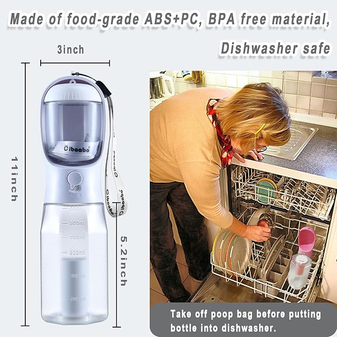 Dog Water Bottle with Food Container & Poop Bag Holder, Travel Water Bowl, Portable Pet Dispenser, Dog Stuff Accessories Items, Puppy Essentials Necessities for Yorkie Chihuahua Walking Hiking-Mewly Pet
