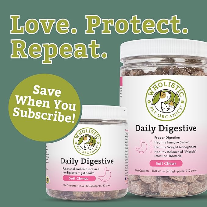 Wholistic Pet Organics: Probiotic Chews for Dogs Digestive Health - 60 Count - Dog Probiotics and Digestive Enzymes - Support Gut Health Immune Supplement Prevents Dog Digestive Problems-Mewly Pet