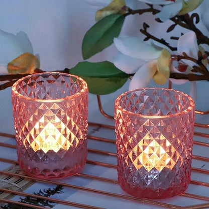 Woho 12Pcs Pink Votive Candle Holders, Tealight Candle Holder for Wedding Table Decor, Tea Lights Candle Holder for Engagement Birthday Party