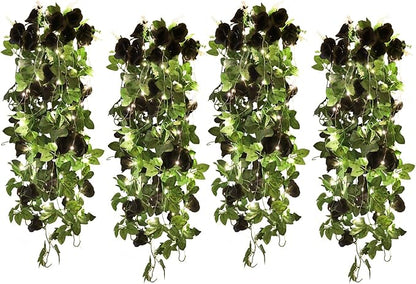 RECUTMS Artificial Hanging Rose Flower 4Pieces 3.3Ft Flowers for Outdoors with 30 LED Fairy String Lights Fake Indoor Wall Wedding (Black)