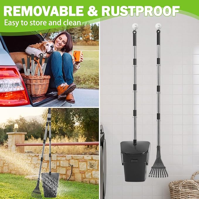 SCENEREAL Dog Pooper Scooper for Yard, Dog Poop Trash Can Outside Swivel Bin Rake Kit for Large Medium Small Dogs with 40 Waste Bags, Extra Long 45" Metal Handle, Portable Heavy Duty Outdoor Scooper-Mewly Pet