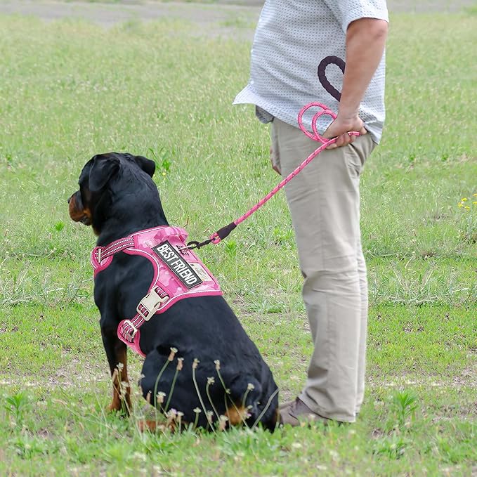 Heavy Duty Tactical Dog Harness for Large Dogs, No Pull Adjustable Pet Harness Reflective Service Training Easy Control Pet Vest Military K9 Working Dog Harnesses-X- Large, Pink Camo-Mewly Pet