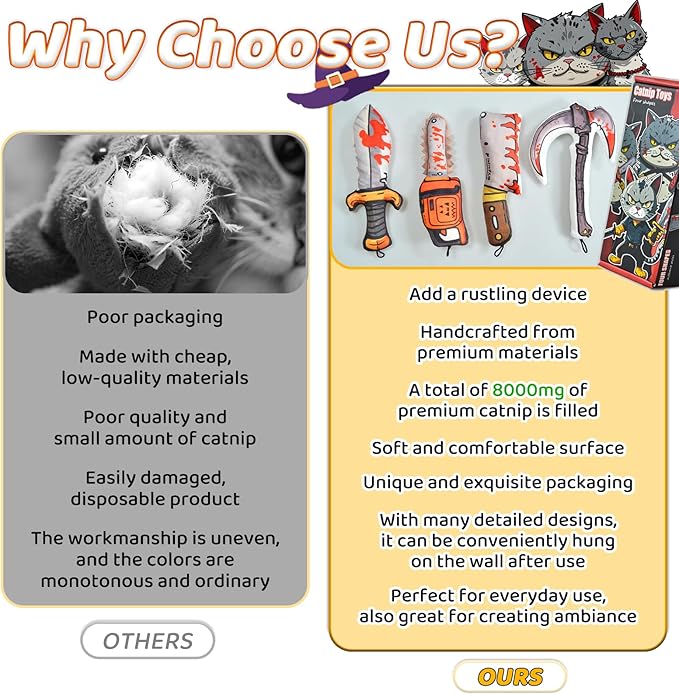 Cat Toys [8000mg Premium Catnip] Cartoon Colorful Style Horror Funny Knife Catnip Cat Toys Durable Rattle Sound Toy for All Cat Breeds Indoor Interactive Kitten Toys Get Bored Cats Active 4 PCS-Mewly Pet