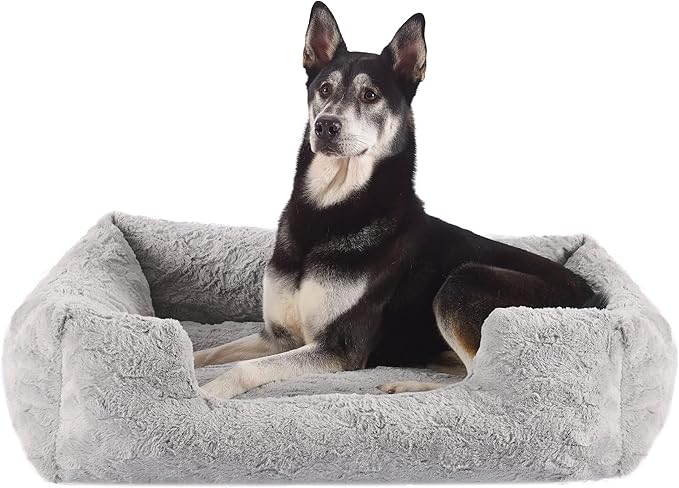 Best Friends by Sheri Lux Lounge Bed Calming Faux Fur Dog Bed, Gray, Large, 36" x 27"-Mewly Pet