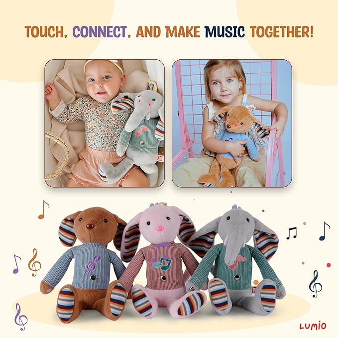 Lumio Musical Stuffed Animal Plush Toy with Lights & Sounds - Cute Interactive Toy for Newborns, and 3 6 12 to 48 Months (Bunny)