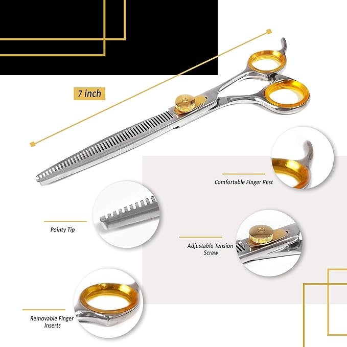 Professional Cat and Dog Grooming Scissors heavy-duty Pet Thinning Scissors for Dogs and Cats, 440c Japanese Steel Comfortable Long-Lasting Sharpness for Years (Contemporary)-Mewly Pet