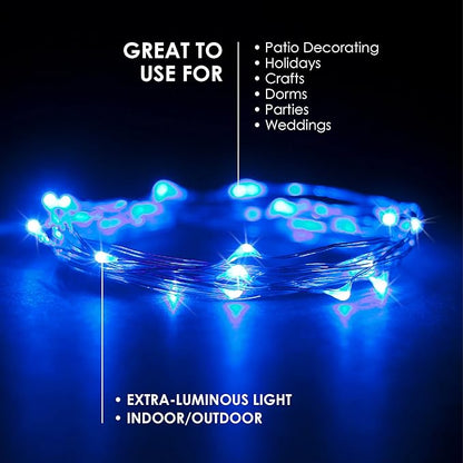 2 Sets 20 LEDs Blue Color String Lights Silver Wire Indoor and Outdoor 6.5 Feet Firefly Starry Fairy Lights Battery Powered for DIY, Christmas, Holidays, Party, Bedroom and Centerpieces
