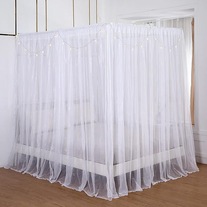Akiky Princess Canopy Bed Curtains Bed Canopy Curtains with Lights for Queen Size Bed Drapes,8 Panels Canopies with Lights,Room Décor (Full/Queen, White)