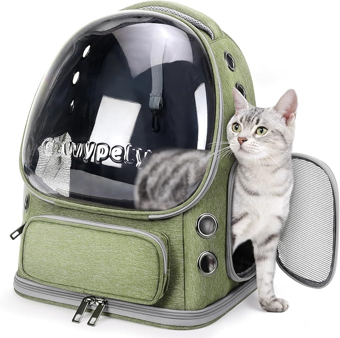 Cat Backpack Carrier, Breathable Cat Carrier Large Space Bubble Pet Backpack for Kitty Small Dog up to 15lbs, Transparent & Foldable Pet Carrier for Travel Hiking-Mewly Pet