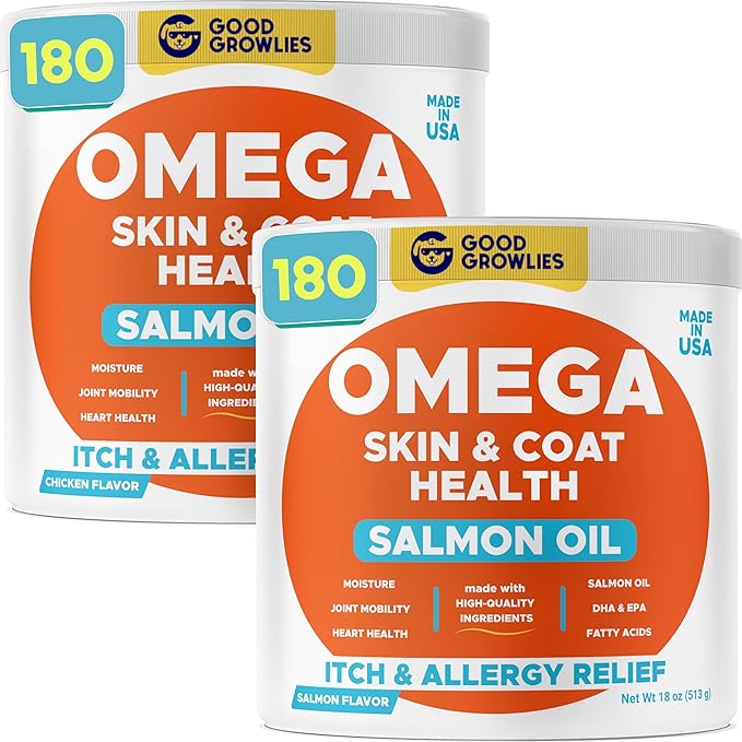 Omega 3 Fish Oil for Dogs Bundle - Skin&Coat Chews - Dry&Itchy Skin Relief + Allergy Support - EPA&DHA Fatty Acids - Natural Salmon Oil Chews Promotes Heart, Hip&Joint Support -360 Chews - Made in USA-Mewly Pet