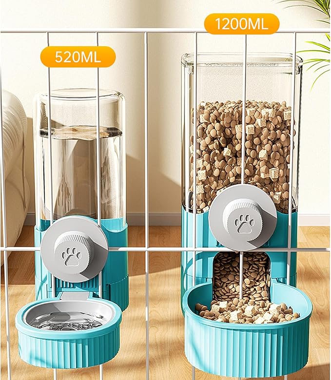 GKYZBB Hanging Automatic Food Water Dispenser,Rabbit Feeder Guinea Pig Water Bottle Food Feeder for Ferret Guinea Pig Rabbit Bunny Cage Accessories (Blue, 520ml+1200ml)-Mewly Pet